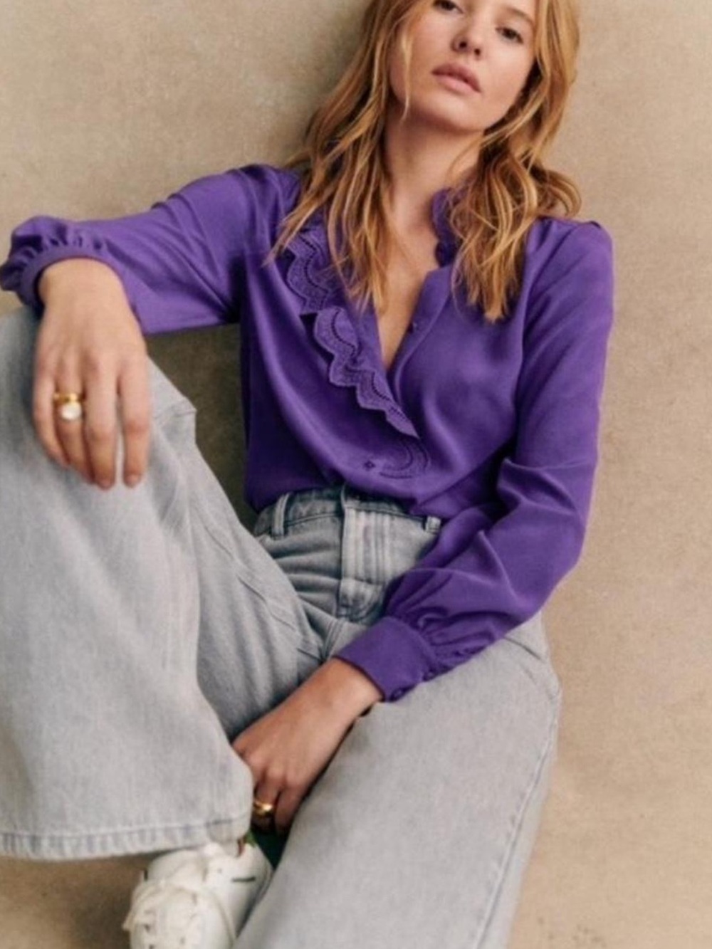 Sezane Violet Ruffle-Trim Button-Front Blouse - Picture 3 of 4